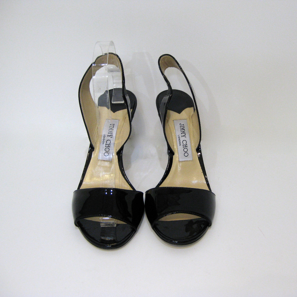 JIMMY CHOO  Black Patent Leather Peep Toe Sling 38